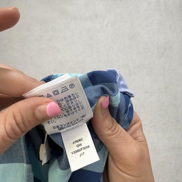 Lands' End Shirt Mens Large Blue Navy Sail Rigger Oxford Plaid Button Down - Picture 8 of 11